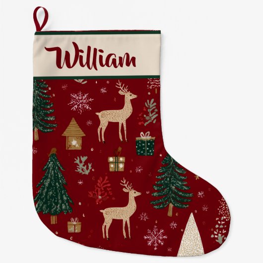 Red Festive Holiday Pattern | Christmas Stocking Grote Kerstsok (Voorkant)