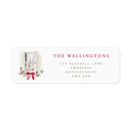Red Festive Holiday Window Return Address Label (Voorkant)