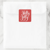 Red Festive Holly Jolly Hand Lettered Holiday Vierkante Sticker (Tas)