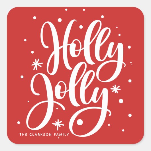 Red Festive Holly Jolly Hand Lettered Holiday Vierkante Sticker (Voorkant)