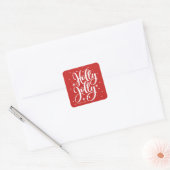 Red Festive Holly Jolly Hand Lettered Holiday Vierkante Sticker (Envelop)