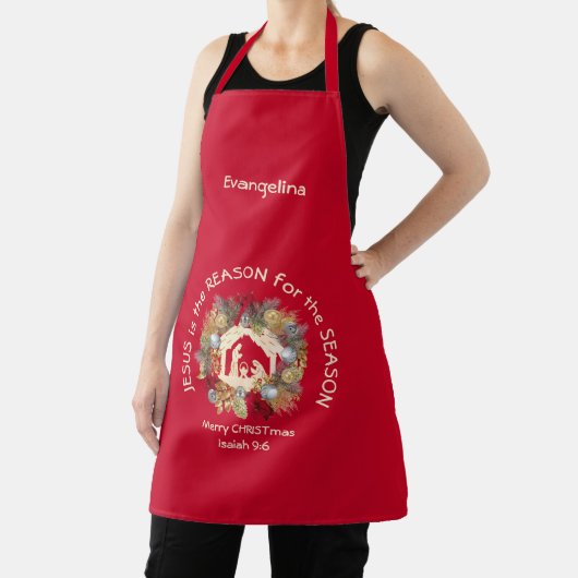 Red Festive JESUS IS DE REDEN VAN Kerstmis Schort (Insitu)