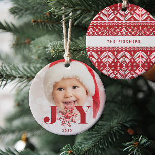 Red   Festive Joy Holiday Foto Keramisch Ornament