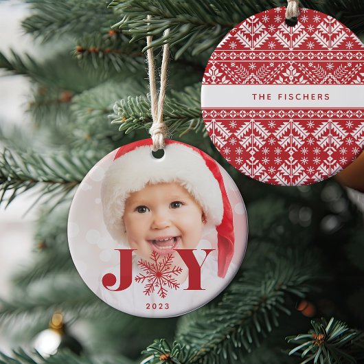 Red | Festive Joy Holiday Foto Keramisch Ornament