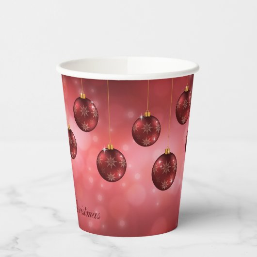 Red Festive-kerstcadeautjes op rode bokeh Papieren Bekers (Links)