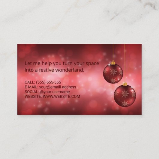 Red Festive-kerstcadeautjes op rode bokeh Visitekaartje (Achterkant)