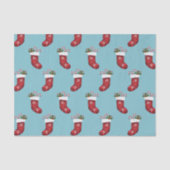 Red Festive-kerstpatroon op blauw Tissuepapier (Voorkant)