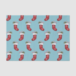 Red Festive-kerstpatroon op blauw Tissuepapier