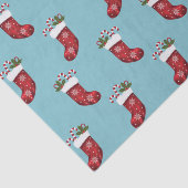 Red Festive-kerstpatroon op blauw Tissuepapier (Detail)