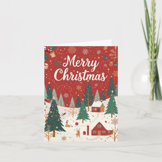 Red Festive Merry Christmas Card Feestdagen Kaart (Voorkant)