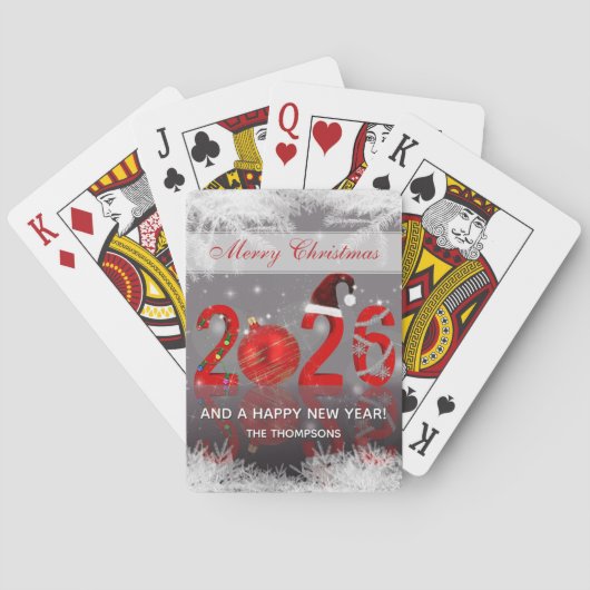 Red Festive Merry Christmas New Year 2026 Pokerkaarten (Achterkant)