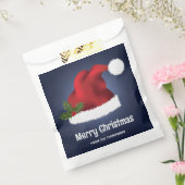 Red Festive Santa Hat op blauw met aangepaste teks Bedankzakje (Gezegeld)