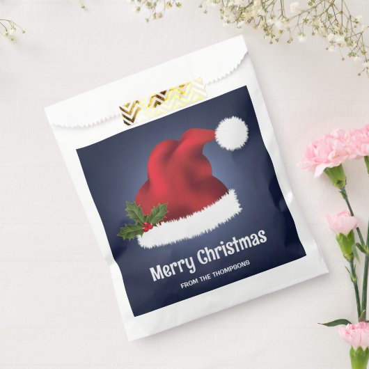 Red Festive Santa Hat op blauw met aangepaste teks Bedankzakje (Gezegeld)