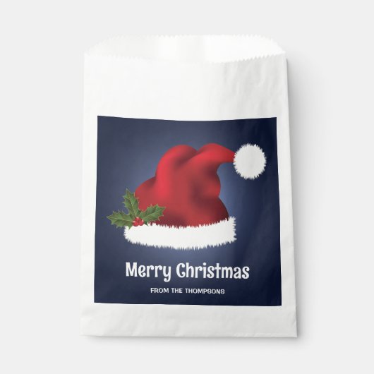 Red Festive Santa Hat op blauw met aangepaste teks Bedankzakje (Voorkant)