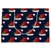 Red Festive Santa Hat op Blue Pattern Groot Cadeauzakje (Voorkant)