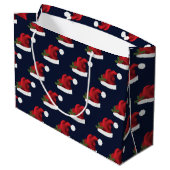 Red Festive Santa Hat op Blue Pattern Groot Cadeauzakje (Achterkant Gekanteld)