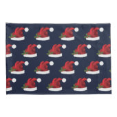 Red Festive Santa Hat op Blue Pattern Kussensloop (Achterkant-Rechts)