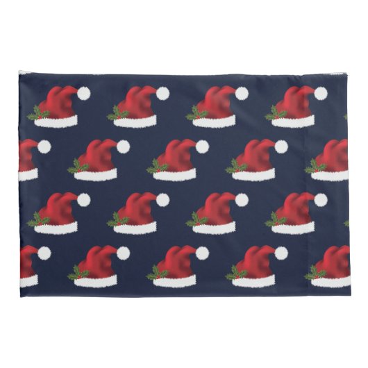Red Festive Santa Hat op Blue Pattern Kussensloop (Achterkant-Rechts)