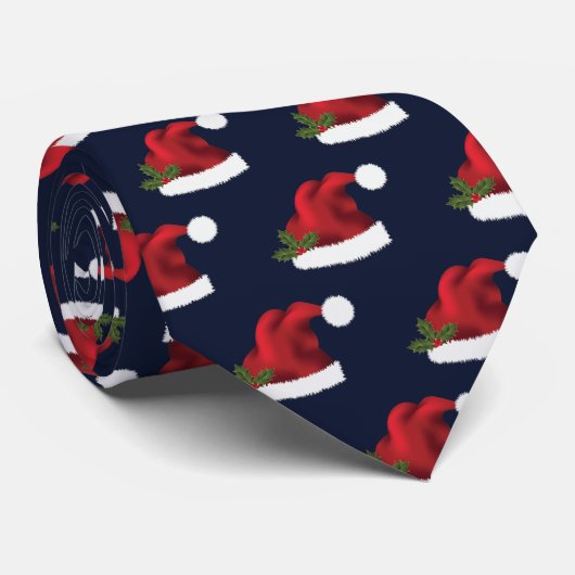 Red Festive Santa Hat op Blue Pattern Stropdas (Opgerold)