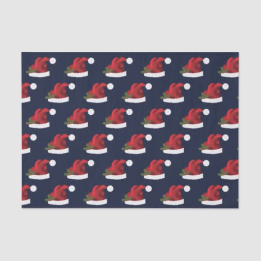 Red Festive Santa Hat op Blue Pattern Tissuepapier (Voorkant)