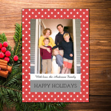Red Festive Stars Holiday Photo Flat Kaart