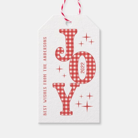 Red Festive Tartan nieuwjaar Cadeaulabel (Voorkant)
