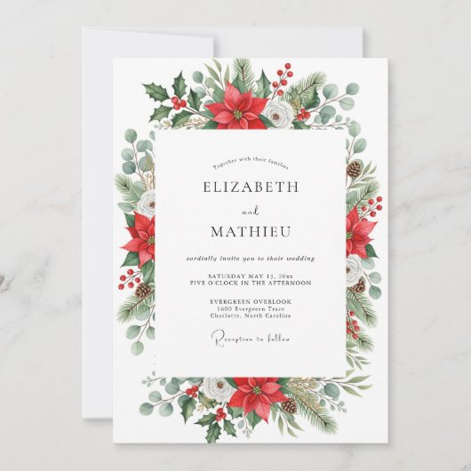 Red Festive Winter Wedding Kaart (Voorkant)