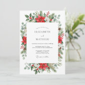 Red Festive Winter Wedding Kaart (Staand voorkant)
