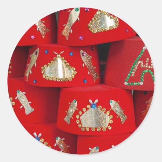 Red Fez-Petten op de markt Ronde Sticker (Voorkant)