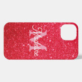 Red Fiery Sparkling Glitter Monogrammed iPhone Hoesje (Achterkant horizontaal)