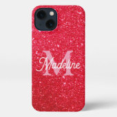 Red Fiery Sparkling Glitter Monogrammed iPhone Hoesje (Achterkant)