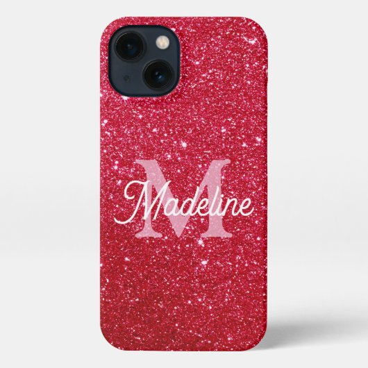 Red Fiery Sparkling Glitter Monogrammed iPhone Hoesje (Achterkant)