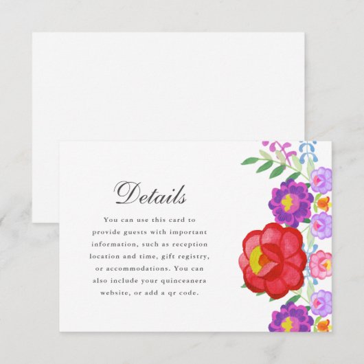  Red Fiesta Bloemen Quinceanera Details RSVP Kaartje (Voorkant / Achterkant)
