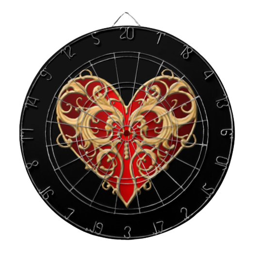 Red filigraan hart dart board dartbord (Voorkant)