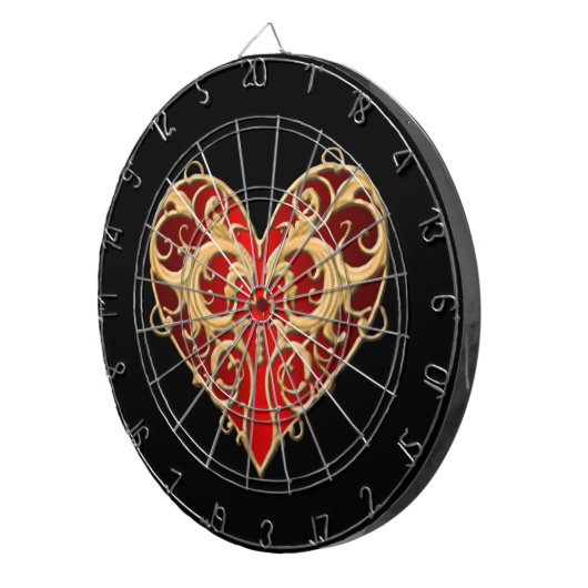 Red filigraan hart dart board dartbord (Voorkant Rechts)