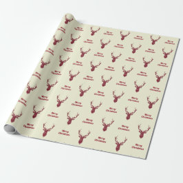Red Filigree Deer Merry Kerstmis Cadeaupapier