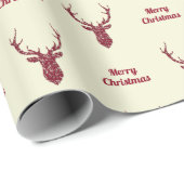 Red Filigree Deer Merry Kerstmis Cadeaupapier (Rol Hoek)