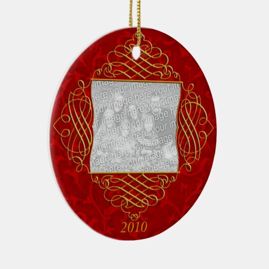 Red Filigree Family Photo Ornament (Rechts)