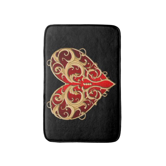Red Filigree Heart Bath Mat (Voorkant Verticaal)