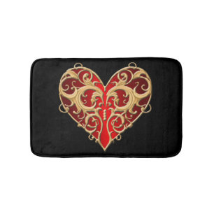 Red Filigree Heart Bath Mat