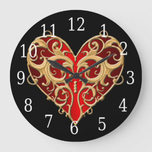 Red Filigree Heart Clock Grote Klok