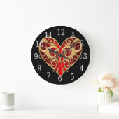 Red Filigree Heart Clock Grote Klok (Huis)