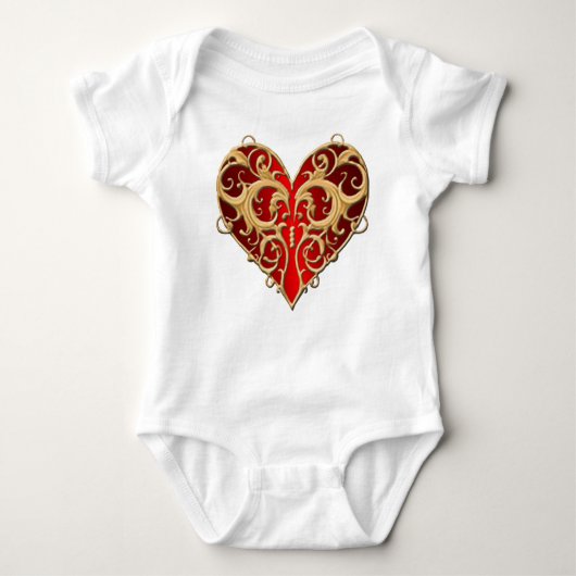 Red Filigree Heart Creeper Romper (Voorkant)