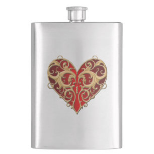 Red Filigree Heart Flask Heupfles