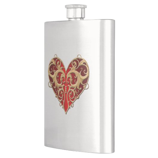 Red Filigree Heart Flask Heupfles (Links)