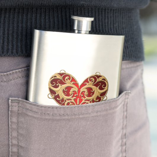 Red Filigree Heart Flask Heupfles (Voorbeeld)