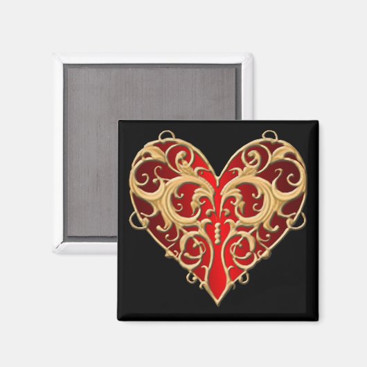 Red Filigree Heart Magnet (Voorkant / Achterkant)