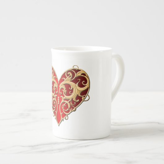 Red Filigree Heart Mok (Voorkant rechts)