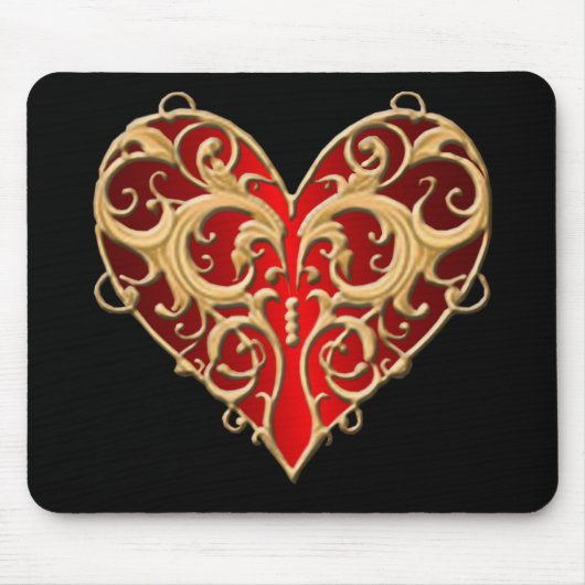 Red Filigree Heart Muismat (Voorkant)