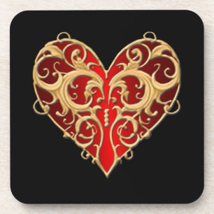 Red Filigree Heart Onderzetters